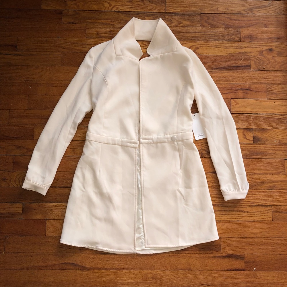 Cream Long Sleeve Collared Dress